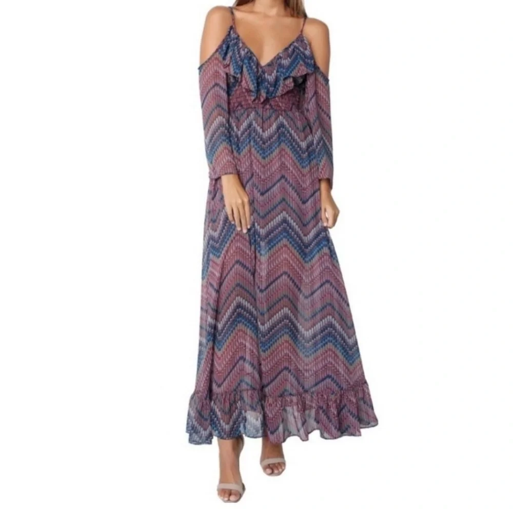 MISA Los Angeles Elegant Chevron Maxi Dress